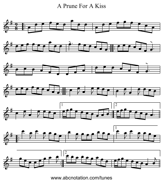 A Prune For A Kiss - staff notation