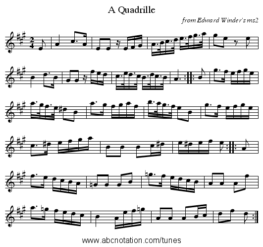 A Quadrille - staff notation