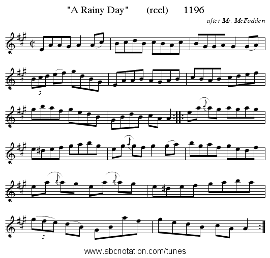 A Rainy Day       (reel)      1196 - staff notation