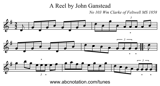A Reel by John Ganstead - staff notation