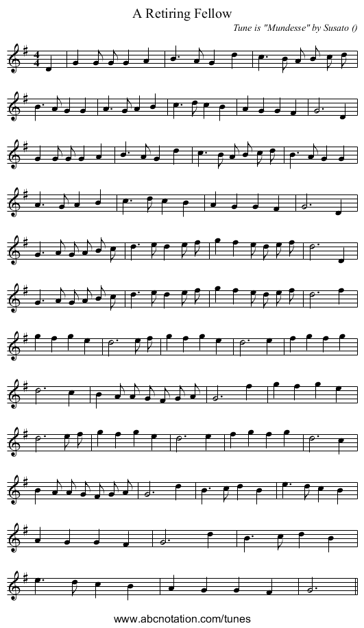 A Retiring Fellow - staff notation