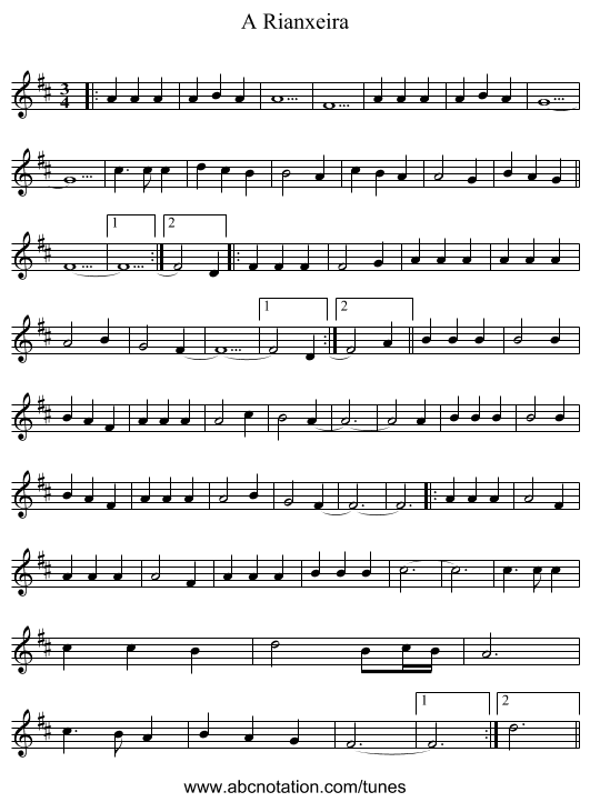 A Rianxeira - staff notation