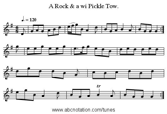 A Rock & a wi Pickle Tow. - staff notation