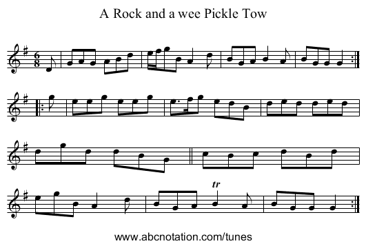 A Rock and a wee Pickle Tow - staff notation