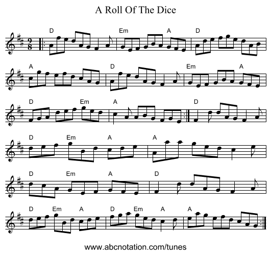 A Roll Of The Dice - staff notation