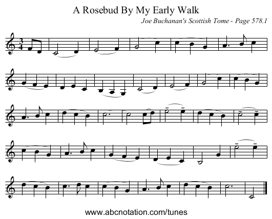 A Rosebud By My Early Walk - staff notation