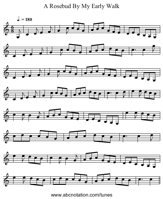 A Rosebud By My Early Walk - staff notation