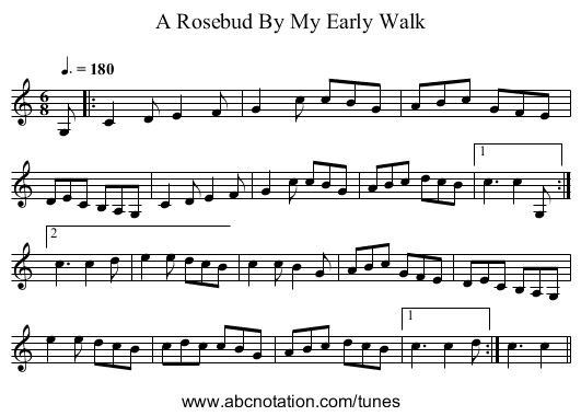 A Rosebud By My Early Walk - staff notation