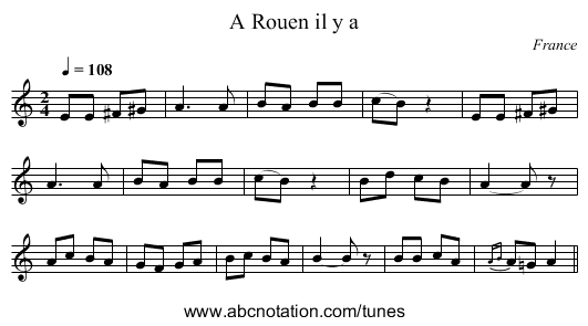 A Rouen il y a - staff notation