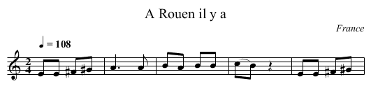 A Rouen il y a - staff notation