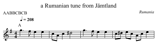 a Rumanian tune from Jämtland - staff notation
