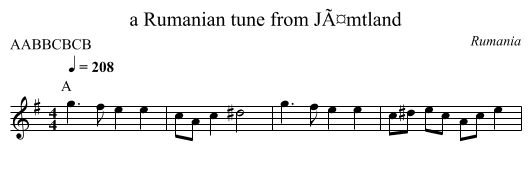 a Rumanian tune from JÃ¤mtland - staff notation