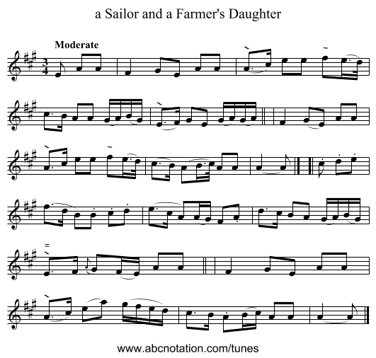 a Sailor and a Farmer's Daughter - staff notation