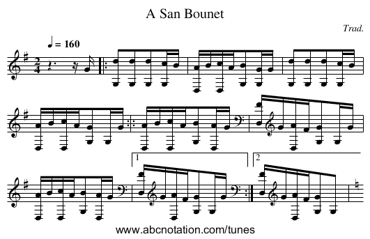 A San Bounet - staff notation