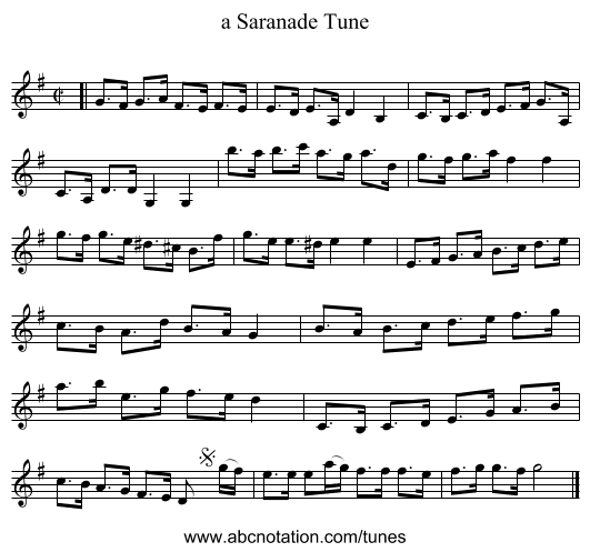 a Saranade Tune - staff notation