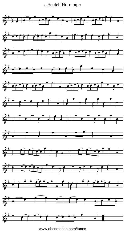 a Scotch Horn pipe - staff notation