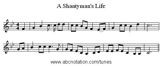 A Shantyman's Life - staff notation