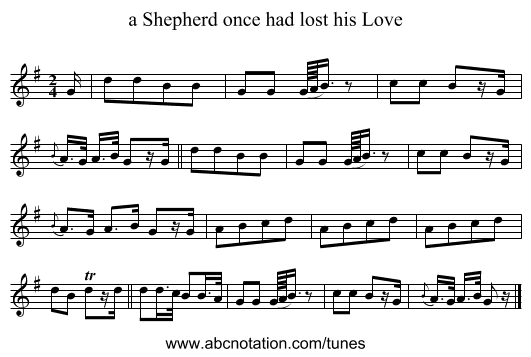 a Shepherd once had lost his Love - staff notation
