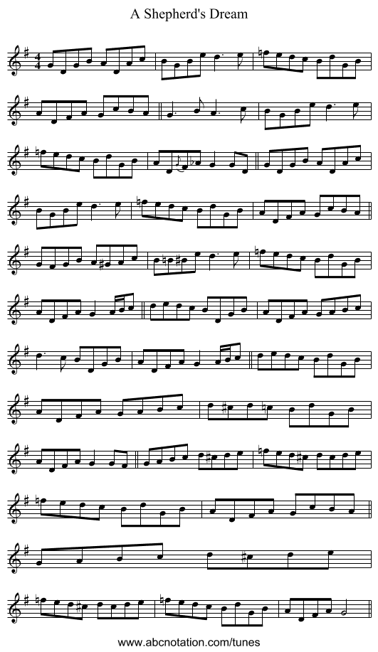A Shepherd's Dream - staff notation