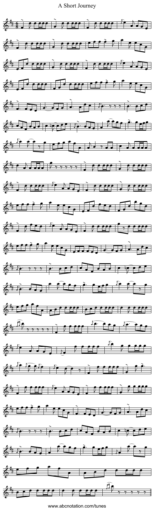 A Short Journey - staff notation