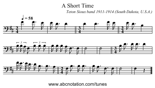 A Short Time - staff notation