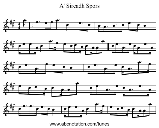 A' Sireadh Spors - staff notation