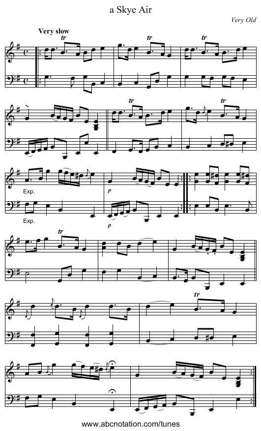 a Skye Air - staff notation