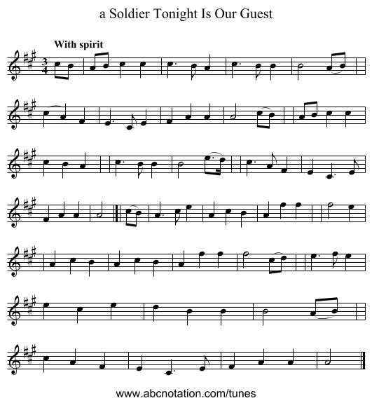 a Soldier Tonight Is Our Guest - staff notation