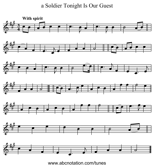 a Soldier Tonight Is Our Guest - staff notation