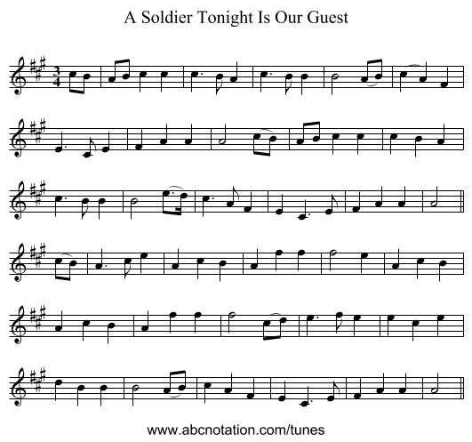 A Soldier Tonight Is Our Guest - staff notation