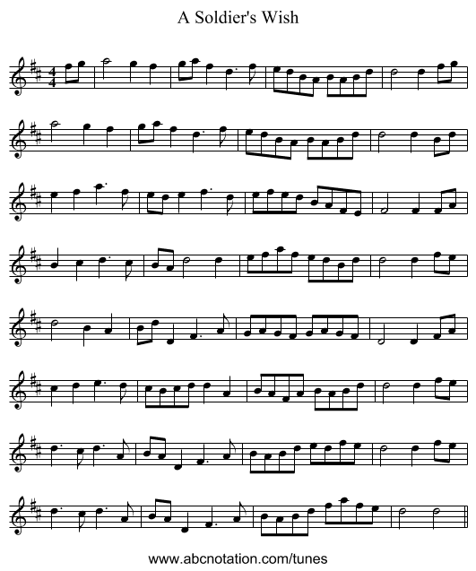 A Soldier's Wish - staff notation