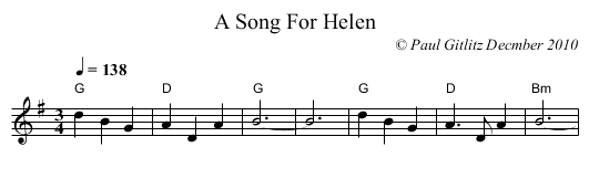 A Song For Helen - staff notation