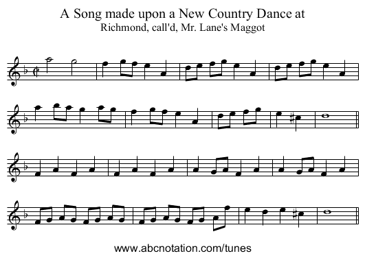 A Song made upon a New Country Dance at - staff notation
