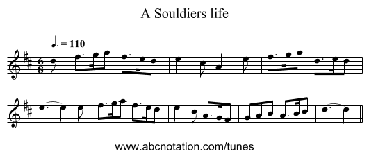 A Souldiers life - staff notation