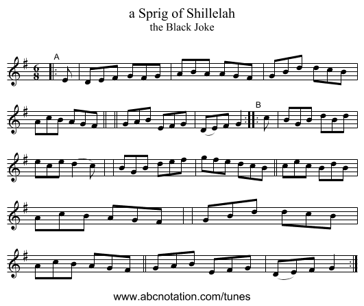 a Sprig of Shillelah - staff notation