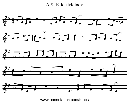 A St Kilda Melody - staff notation