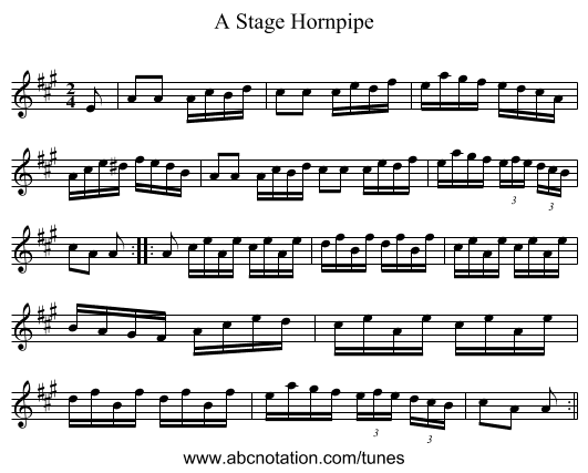 A Stage Hornpipe - staff notation