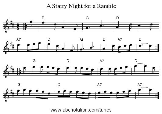 A Starry Night for a Ramble - staff notation
