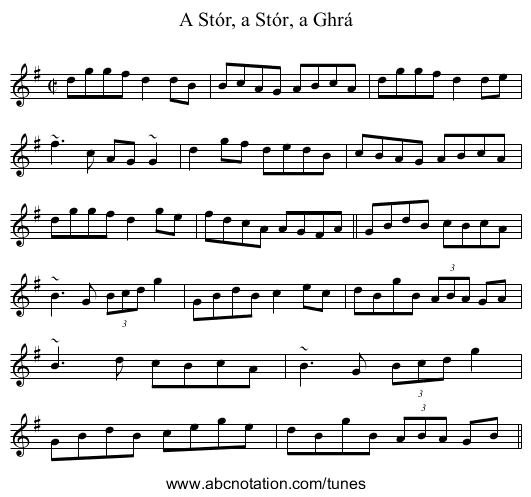 A St&oacute;r, a St&oacute;r, a Ghr&aacute; - staff notation