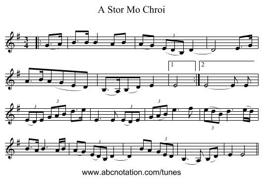 A Stor Mo Chroi - staff notation