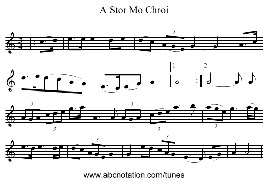 A Stor Mo Chroi - staff notation
