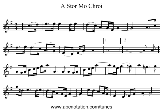 A Stor Mo Chroi - staff notation