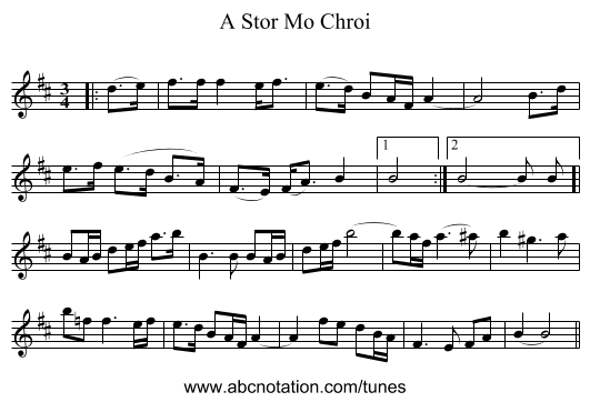A Stor Mo Chroi - staff notation
