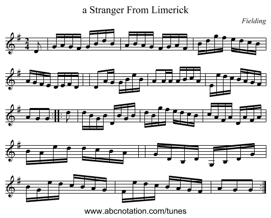 a Stranger From Limerick - staff notation
