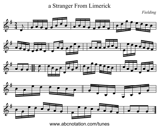 a Stranger From Limerick - staff notation
