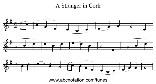 A Stranger in Cork - staff notation