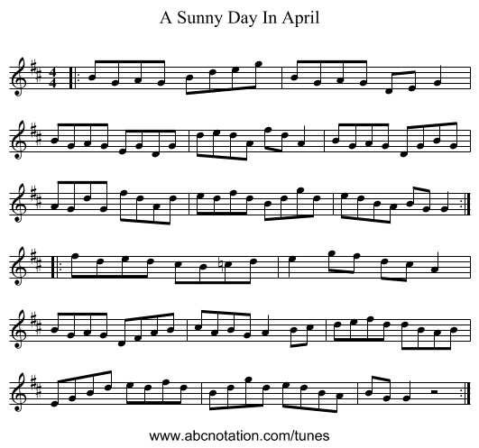 A Sunny Day In April - staff notation