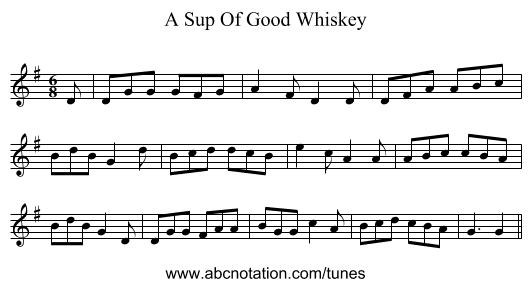 A Sup Of Good Whiskey - staff notation