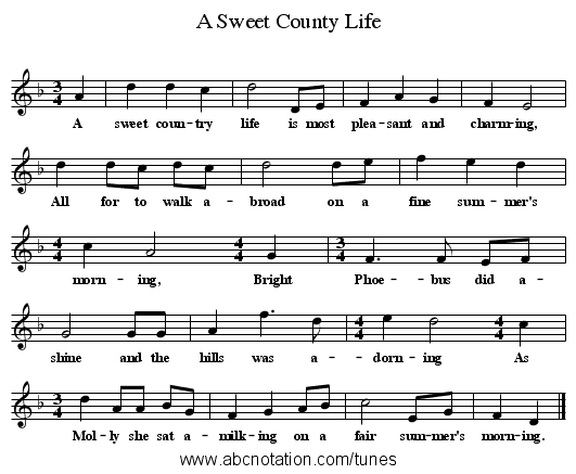 A Sweet County Life - staff notation