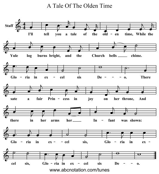 A Tale Of The Olden Time - staff notation